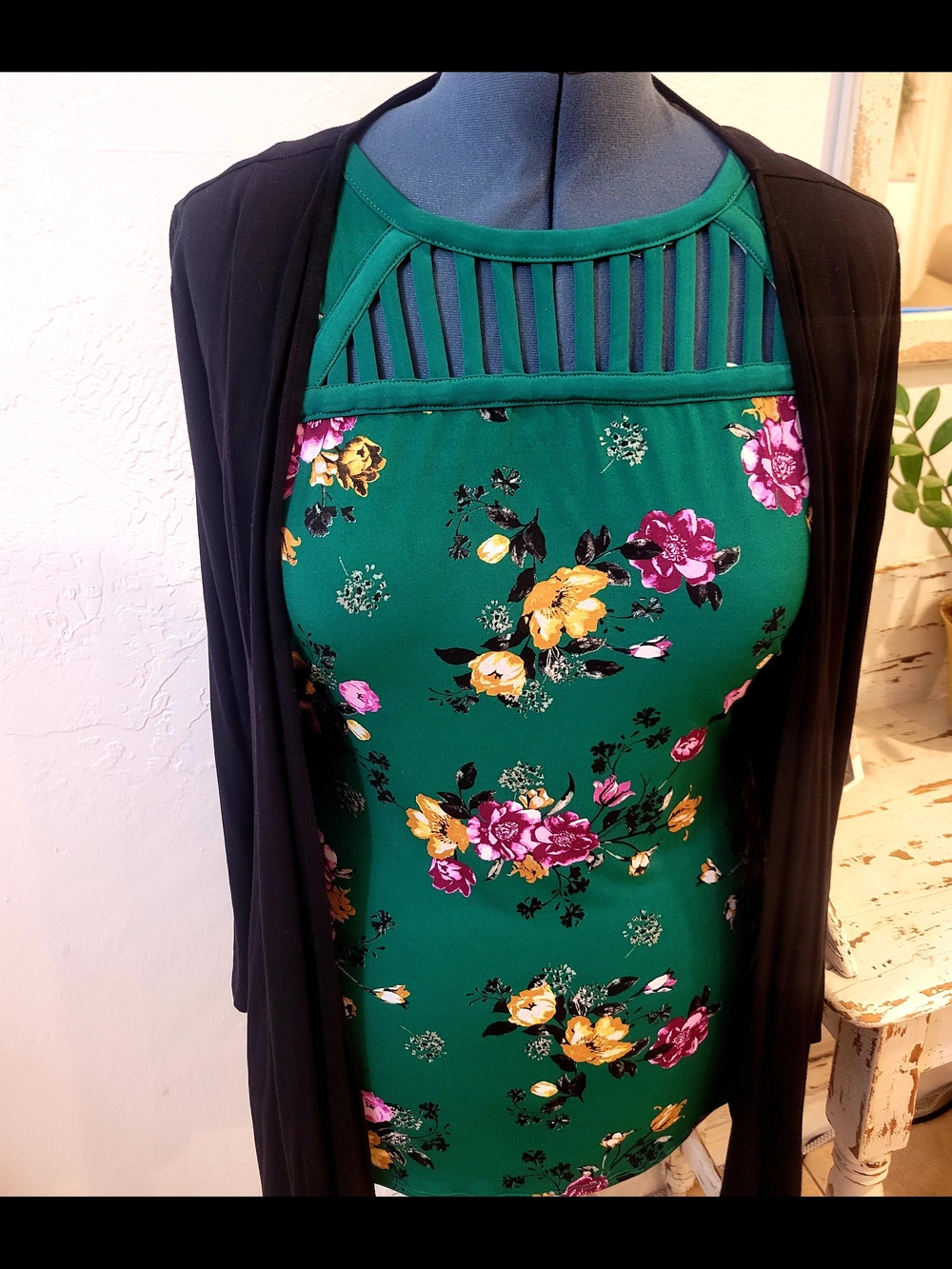 Torrid Green Floral Tank with Pink & Yellow Blooms